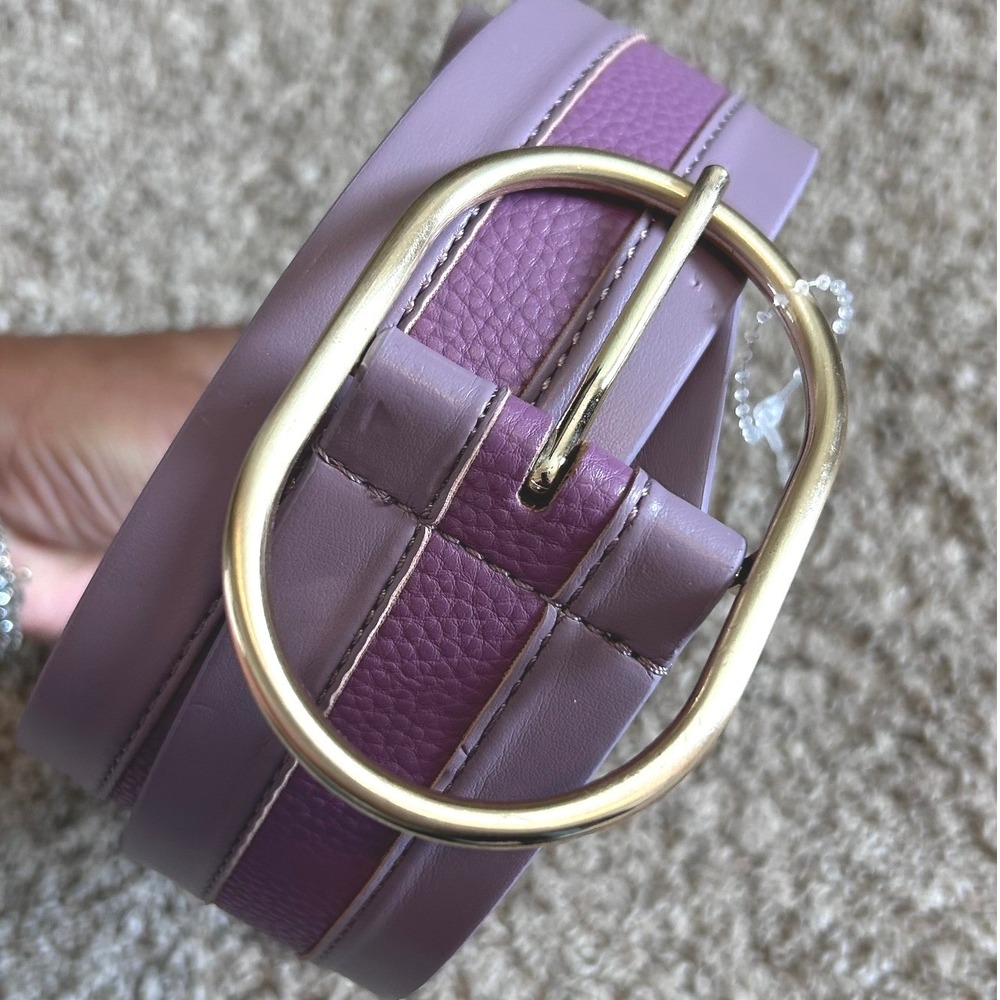Boho Dopamine Lavender Faux Leather Wide Waist Belt Gold Oval‎ Buckle Purple